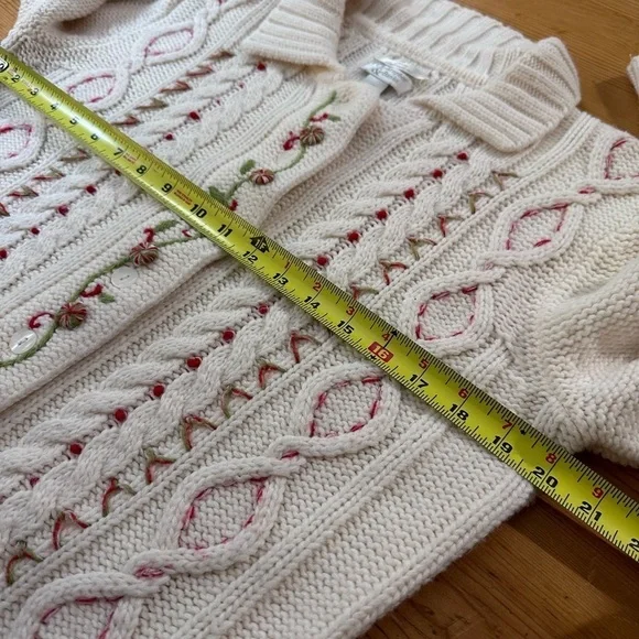 Christopher & Banks Button Down Hand Embroidered Christmas Sweater Cream/Red Med - Picture 10 of 11